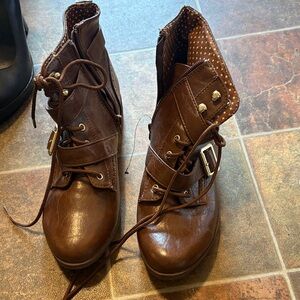 Atmosphere Brown Lace-Up Ankle Boots with Buckle Detail